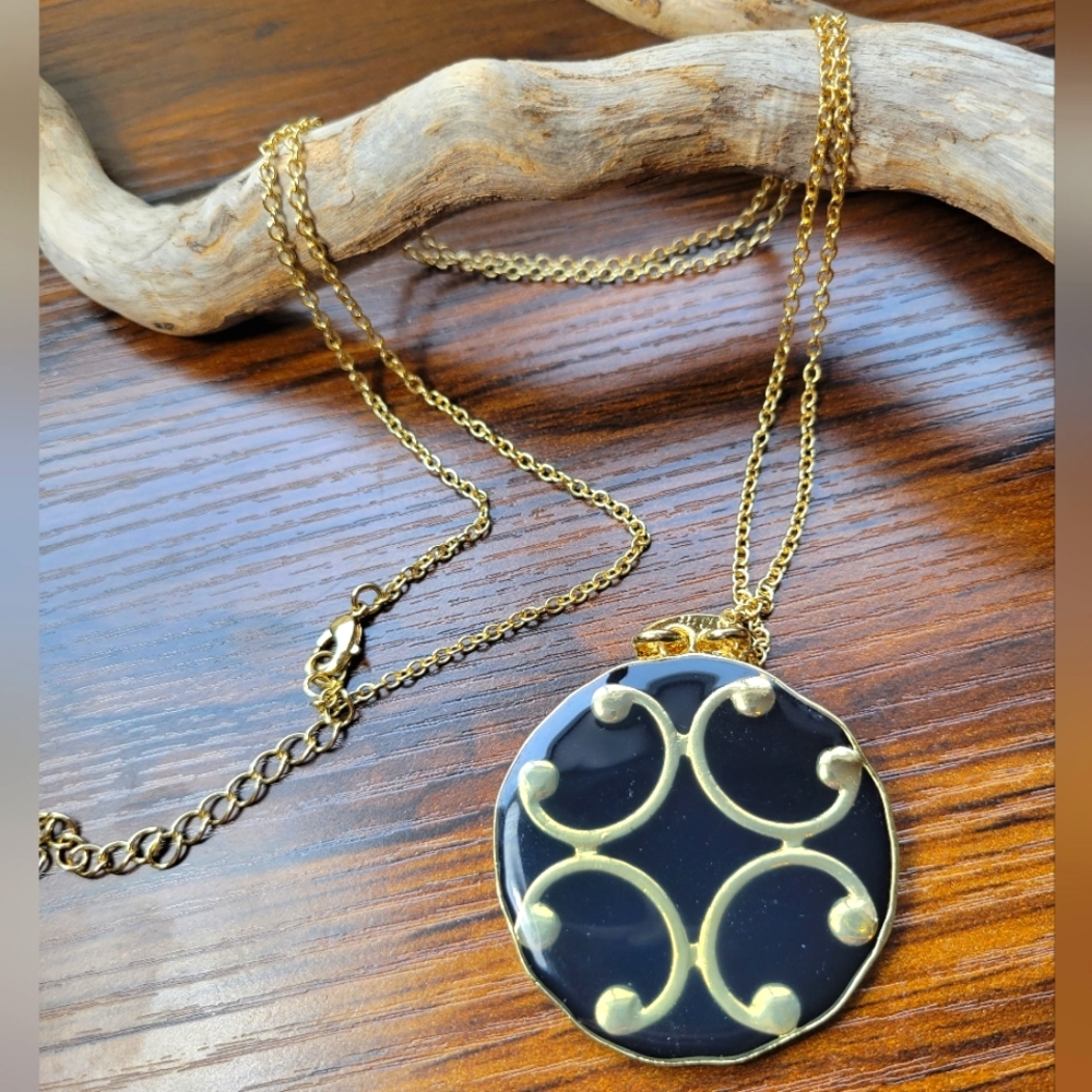 Gold & Black Long Drop Pendant